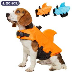 ジャケットドッグライフジャケット調整可能なペット水泳サメジャケット犬の服の安全ベスト小さな中程度の大きな犬サーフィンのためのハンドル付き