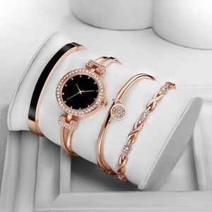 28mm Damenuhr 4-teiliges Set Glas Diamant Fashion Montre Armbanduhr Quarzwerk Uhren