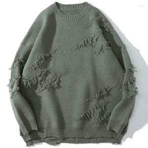 Męskie swetry vintage sweter hip hop harajuku męskie ubranie streetwear pullover gładki zryta czysta kolorowa dzianina z dzianiny
