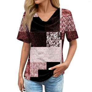 Женские футболки больших размеров, уличная футболка с ворсовым воротником, ретро с геометрическим принтом, с коротким рукавом, лето 2024 г.