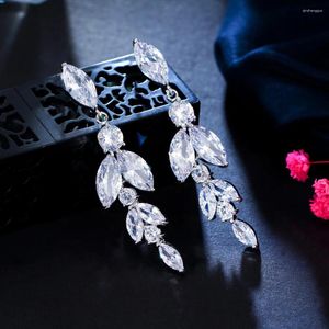 Kolczyki Dangle Threegraces Blask markizowy Cubic Zirkonia Crystal Długie liść ślub dla kobiet mody mody biżuterii e1467