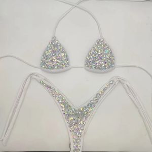 Férias strass conjunto de biquíni diamante swimwear sexy mulheres maiô estilo bling pedras beachwear 240308