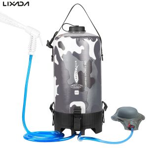 Survival 12L/15L Camping Shower Bag with Foot Pump and Shower Head Hose Portable Outdoor Shower Bag for Hiking Washing Cars Bathing Pets