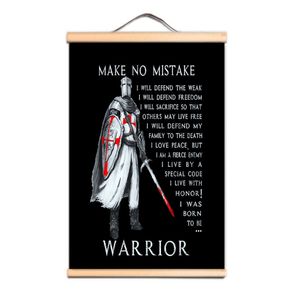 Masoński rycerz Templar Zwojowe malarstwo ściana Hhanging Banner Vintage stałe drewniane osi drewniany dekoracyjny mural dekoracje domowe krzyżowca Warrior Wall Art Plakat LZ01