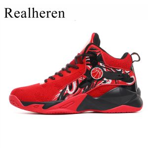 Sapatos homens altos top top de basquete vermelho meninos tênis de treinamento de sapatos esportes anti skid respirável