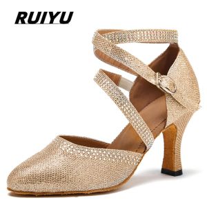 Shapers Latin Dance Shoes Ladies Salsa Jazz Ballroom Tango Girls High Heel Dance Shoes Closed Toe Rhinestone Gold and Sier