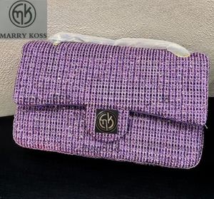 Klassische gesteppte Tweed-Taschen mit doppelter Klappe für Damen, zweifarbig karierte rechteckige Geldbörse, goldfarbene Metallbeschläge, Kette, Umhängetaschen, Umhängetaschen MARRY KOSS