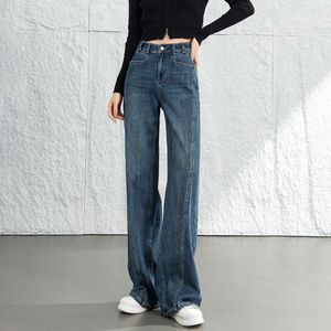 Xin ge Krótkie niebieskie dżinsy kobiety 2024 Spring Nowe szerokie spodni na nogawkach spodnie Banan Spodnie Siturzowe spodnie