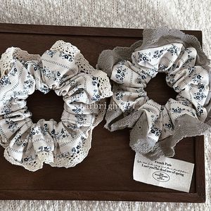 French Sweet Girl Blue Floral Large Colon Scrunchie Fashion Ballet Hair Rope Hair Band Hair Accessories