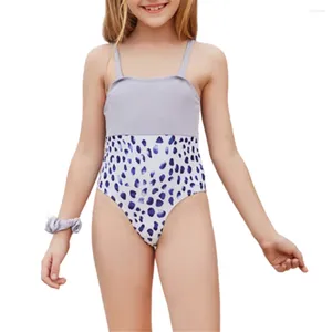 Women's Swimwear FS Cute Girl Children Brown Monokini Butterfly Tie Condole Belt Dot Print Patchwork Swimsuit One Piece 2024 Summer