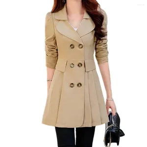 Women's Trench Coats Lady Formal Jacket Elegant Double-breasted With Pleated Detailing A-line Silhouette For Chic Office Style Fall