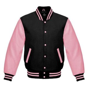 Royal Coalition Varsity Baseball Letterman Wool and Baby Pink Leather Premium Quality Basketball Jacket
