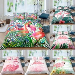 Yatak Seti Tropikal Flamingo Palm Aniaml Kids Yorgan Durex Full Twin King Boyut 3pcs Nevul Kapak Keten Seti Bedspread200x200 240x220