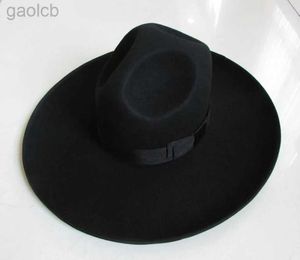 Breda randen hattar hink hattar mens 100% ull fedora hatt bred grim överdimensionerad 12 cm ull hatt fashionabla svart ull filt fedora ull hatt hästhatt b-8127 24323