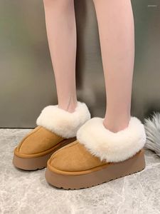 Boots Lady Shoes Boots-Women Winter Footwear Australia Round Toe Flat Heel Plush Med 2024 Snow Lolita Rubber Elegant Mid Calf