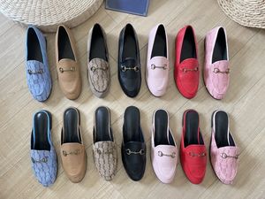 Designer Slippers G Slides Women Luxury Brand Top Leather loafers Vintage Metal Buckle flat Heels Sexy Golden Letters Outdoor Sandales straw fisherman Muller Shoes