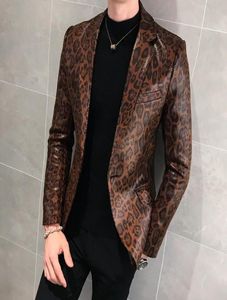 Leopard Print Autumn Mens Blazer Skin Handl Marynta Skórzane kostiumy dla śpiewaków luźne płaszcz Blaser Homens Terno Masculino270593508310