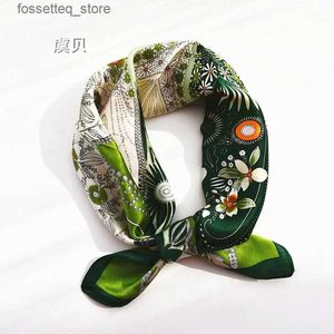 Handkerchiefs Grass green natural silk scarf for women printed with leaves % real silk scarves small 50cm square handkerchief gift for la L240322