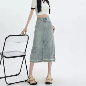 Skirts Denim Women Vintage Simple Fashion Casual Maxi Long Faldas Mujer Streetwear Korean Style All-match Skirt