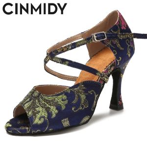 Buty Cinmidy kobieta Łacińskie buty taneczne tango salsa rumba ballroom ballia ballroom buty czarny niebieski 5 cm 10 cm dziewczęta satynowe obcasy