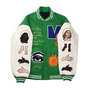 Baseball Uniform broderad lapptäcksjacka Retro Bomber Parmodeller M2XL Street Trend Clothing Green Top 240320