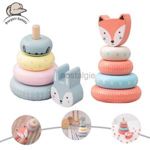 فرز تداخل التراص ألعاب Rainbow Animal Fox Rabbit Block Baby Toy Wooden Towering Tower Education Education Learning Game Supplies 24323