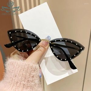 نظارة شمسية Zly 2024 Fashion Cat Eye Women PC Bradients Lens Metal Frame Diamond Decoration Sun Glasses UV400