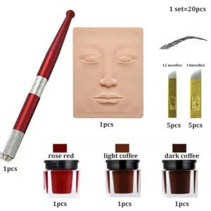 Sats 1 Set Eyebrow Practice Tattoo Kits Microblading Pen Practice Skin Tattoo Needles Practice Ink Micropigmentering Tattoo Supplies