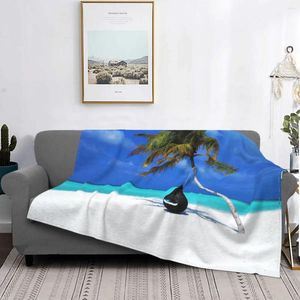 Blankets Sea Beach Scenery Blanket Fleece Spring/Autumn Sunny Multifunction Lightweight Throw For Sofa Car Quilt