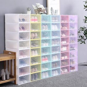 3PCSSet Shoe Box Set Foldbar förvaring Djockad Plastic Shoebox Closet Fold Organizer Transparent Shoe Stapelbar Box 240322