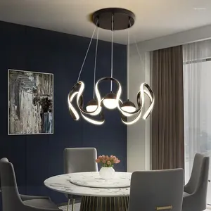 Żyrandole nordyckie projektanty profilowane aluminiowe połysk trójkolorowy salon żyrandol dekoracyjny oświetlenie jadalne sufit jadalny