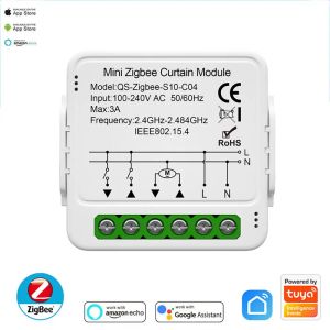 Controle WiFi/Zigbee Mini Interruptor de persianas de relé inteligente, Módulo de interruptor de cortina inteligente DIY Smart Life/Tuya App, compatível com Echo e Google