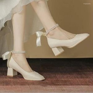 Kleid Schuhe Damen 2024 Marke Mary Janes Damen High Heels Mode String Bead Büro und Karriere Karree Frauen Zapatos
