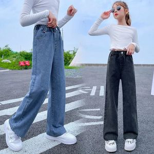 Teenage Girls Jeans 2024 Spring Autumn Casual Fashion Loose Blue Kids Leg Wide Pants School Children Trousers 6 8 10 12 Year 240318