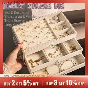 Jewelry Boxes Acrylic Velvet Jewelry Storage Box Stackable Display Storage Earrings Necklaces Rings s Womens Jewelry Display Box L240323
