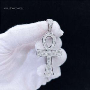 Guldpläterade smycken Sterling Sier VVS Diamond Mossinate Ankh Cross Mini Pendant