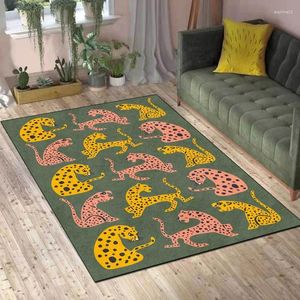 Teppiche Nordischer Stil Schlafzimmer Nachttisch Teppiche Vintage Cartoon Grün Rosa Gelb Leopardenmuster Teppich Wohnzimmer Küche Bodentürmatte