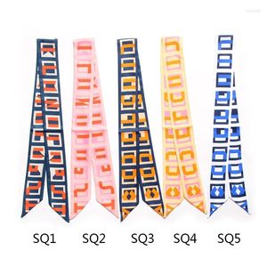 Шарфы, маленький шелковый шарф для женщин, спортивный двусторонний геометрический принт, ручка для сумки, ленты, брендовая длина 5 100 см, оптовая продажа