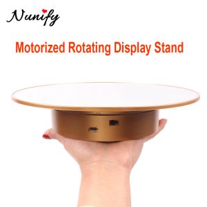 Stand Motorlu Dönen Ekran Stand Glam Manken Kafası için LED ile 25cm Spinner Stand Stand Saç Salon Aynası Takı için Turntable