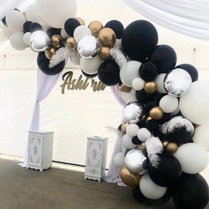 Party Decoration 106st Black White Balloons Garland Arch Kit Silver Gold Ballons för bröllopsexamen Födelsedag Juldekor