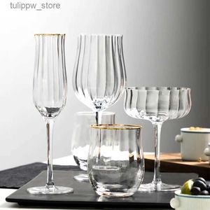 Vinglasglasögon Golden Edge Ripple Champagne vinglas Färgglada hem transparent blyfri kristallcocktailglas Whisky Juice Drinking Cup L240323