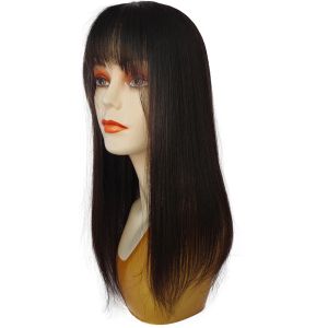 Toppers 4D Fringe Overlay Virgin European Human Hair Topper with Bangs 13X12CM Women Full Hair Skin Top Toupee Silk Base 16inch 150%