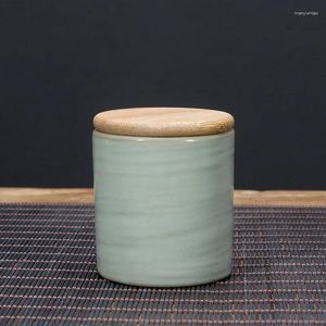 Aufbewahrungstaschen chinesischer Keramik-Tee-Jar-Bambus Deckel Open Ru Kiln Feuchtigkeitsdichtes Mini-Zinnorganisator