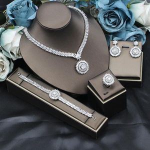 Necklace Earrings Set Dubai Bridal Jewelry Dinner Dress Fashion Luxury Accessories Bracelet Ear Studs Ring Full Suit