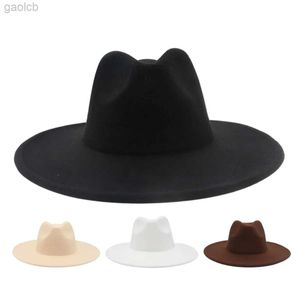 Wide Brim Hats Bucket 9.5cm Big Classic Fedoras Hat Unisex Monochrome Formal Dress Retro Womens Felt Simple British Style Jazz Mens buckets 24323