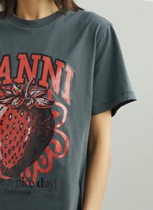 Camiseta feminina com estampa de letras de morango, gola redonda, manga curta, moda feminina, camiseta de algodão chique, verão