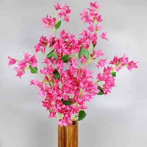 Flores decorativas 120cm 1pc ramos de buganvílias de seda artificial falso rosa vermelha com hastes de fio de ferro para decoração de casamento