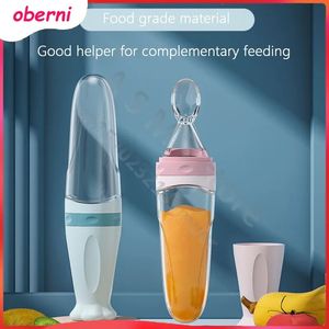 Squeezing Feeding Bottle Silicone born Baby Training Rice Spoon Infant Cerea Food Supplement Feeder Safe Tableware/90ML 240315