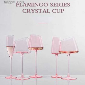 Wine Glasses Light Luxury Pink Red Wine Cup Flame Bird Red Wine Cup Champagne Cup Crystal Glass Handmade High Glass Beverage L240323