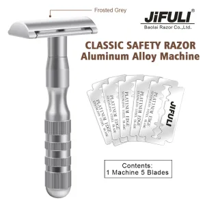 Blade JiFULI ( 1 Machine 5 Blade ) High Quality Men Classic Double Edge Safety Razor Alloy Handle Sharp Durable Shaving Blades